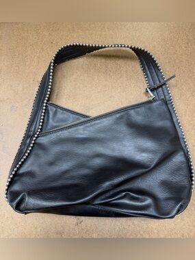 INC International Concepts Black Shoulder Bag with Silver Stud Trim